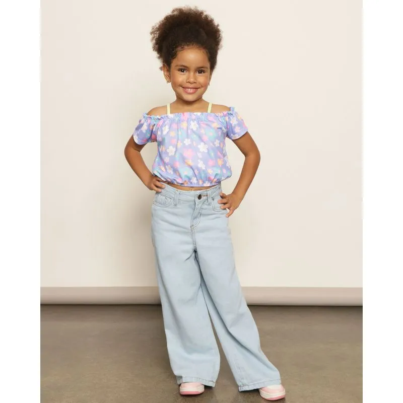 Calça Jeans Infantil Wide Leg Azul 6