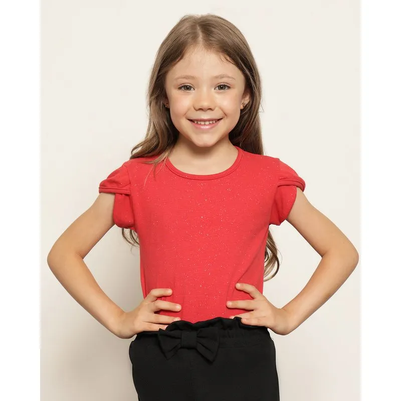 Blusa Infantil Manga Curta Com Glitter Vermelha 8
