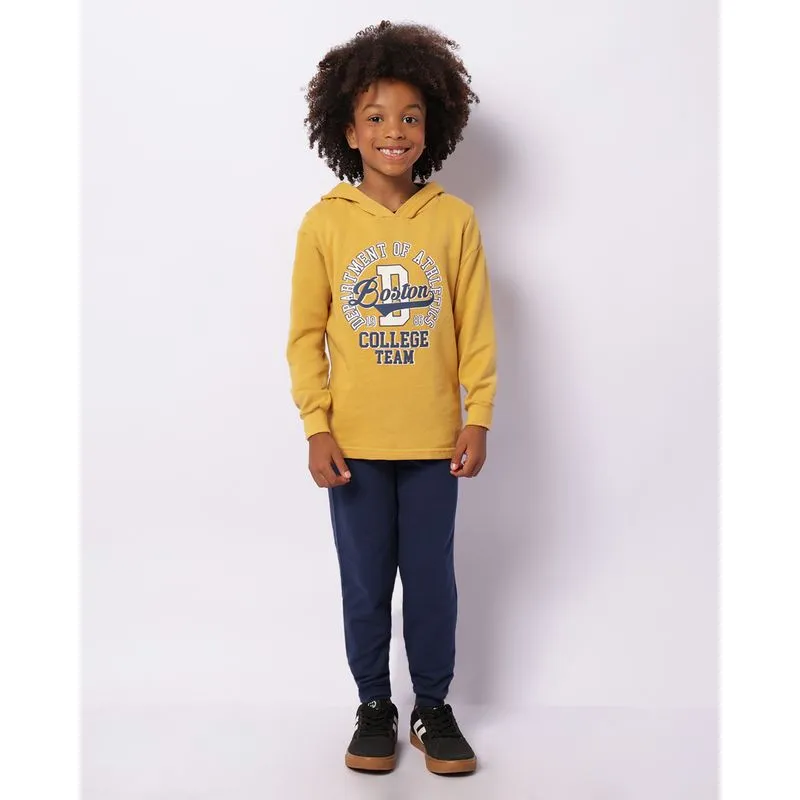 Conjunto Moletom Infantil Peluciado Estampa Boston Mostarda 4