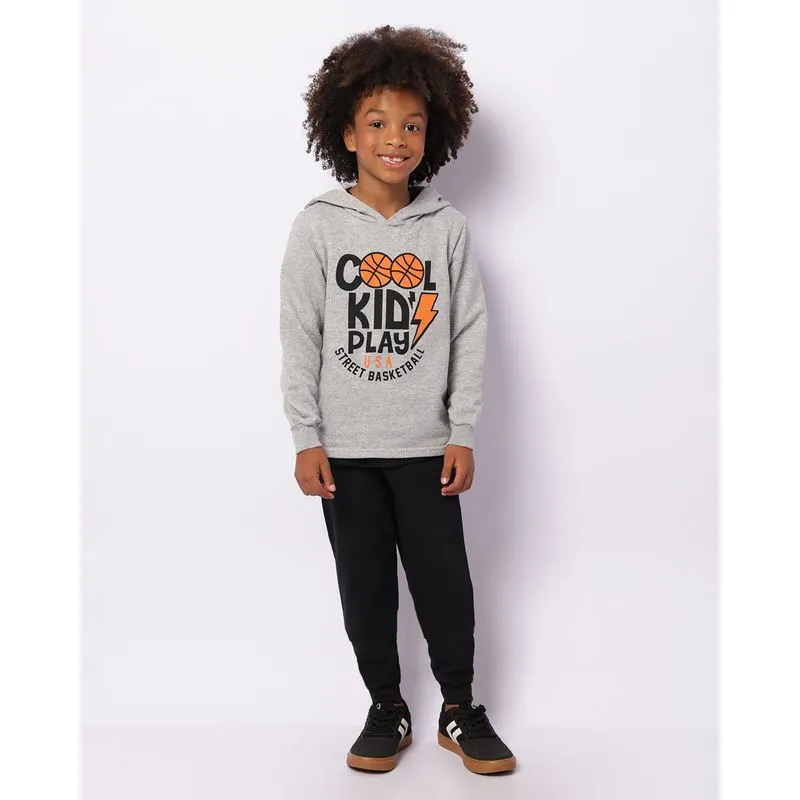Conjunto Moletom Infantil Peluciado Estampa Basketball Cinza 4