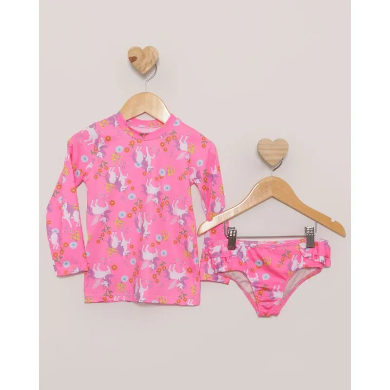 Conjunto Bebê Praia Manga Longa Estampado Rosa 2