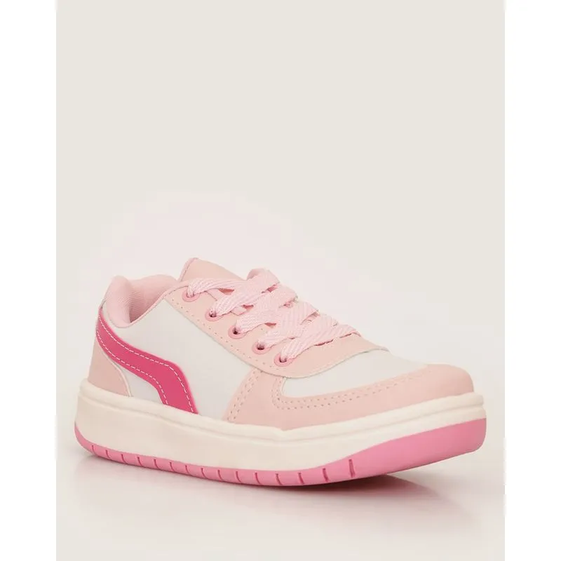 Tênis Infantil Casual Com Recortes Rosa 33