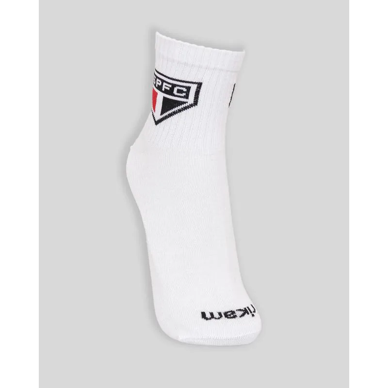 Meia Masculina Cano Longo Estampa São Paulo Branca 38 A 43