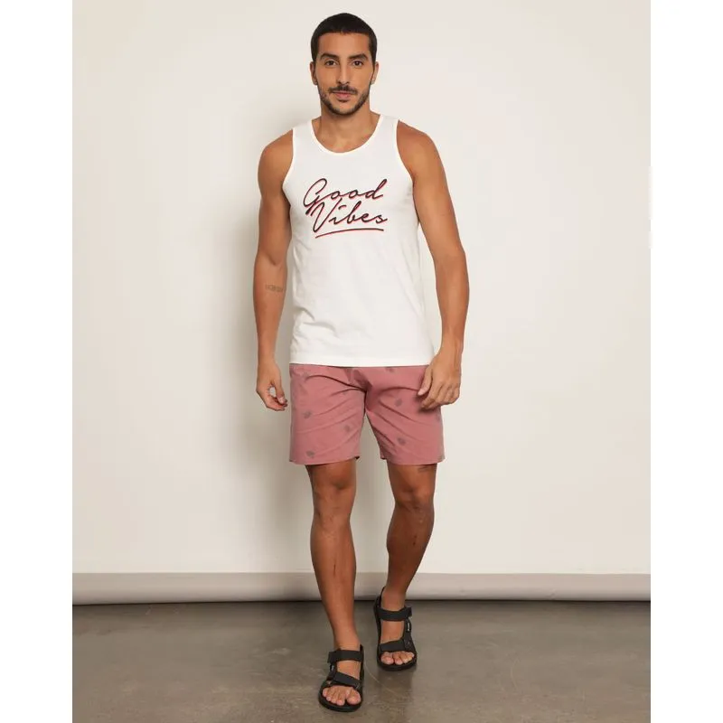 Bermuda Masculina Reta Surf Tropical Com Cordão Rosa 42