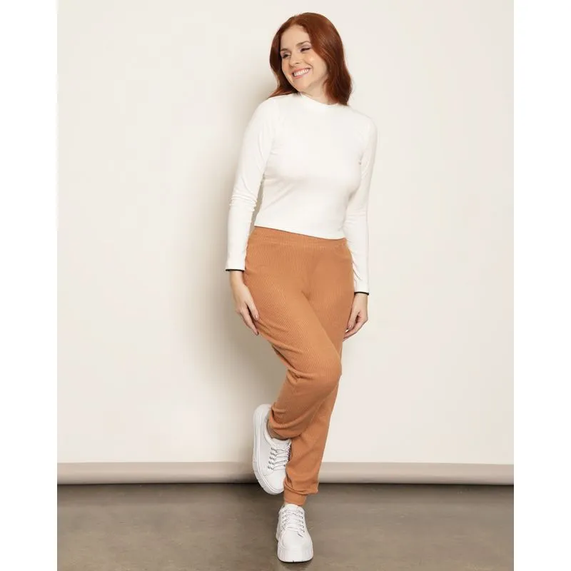 Calça Feminina Jogger Canelada Bege M