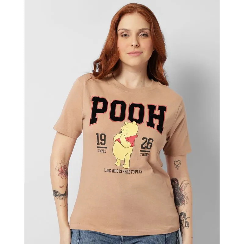 Camiseta Feminina Disney Ursinho Pooh Manga Curta Bege P