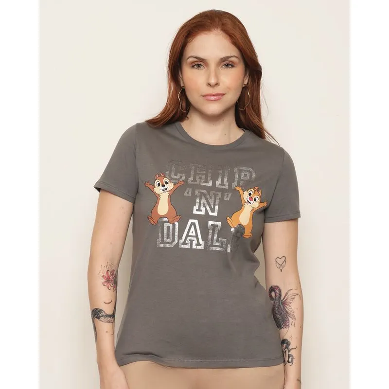 Camiseta Feminina Disney Tico e Teco Manga Curta Cinza M