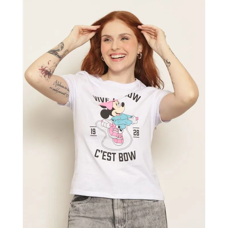 Camiseta Feminina Disney Minnie Manga Curta Branca P