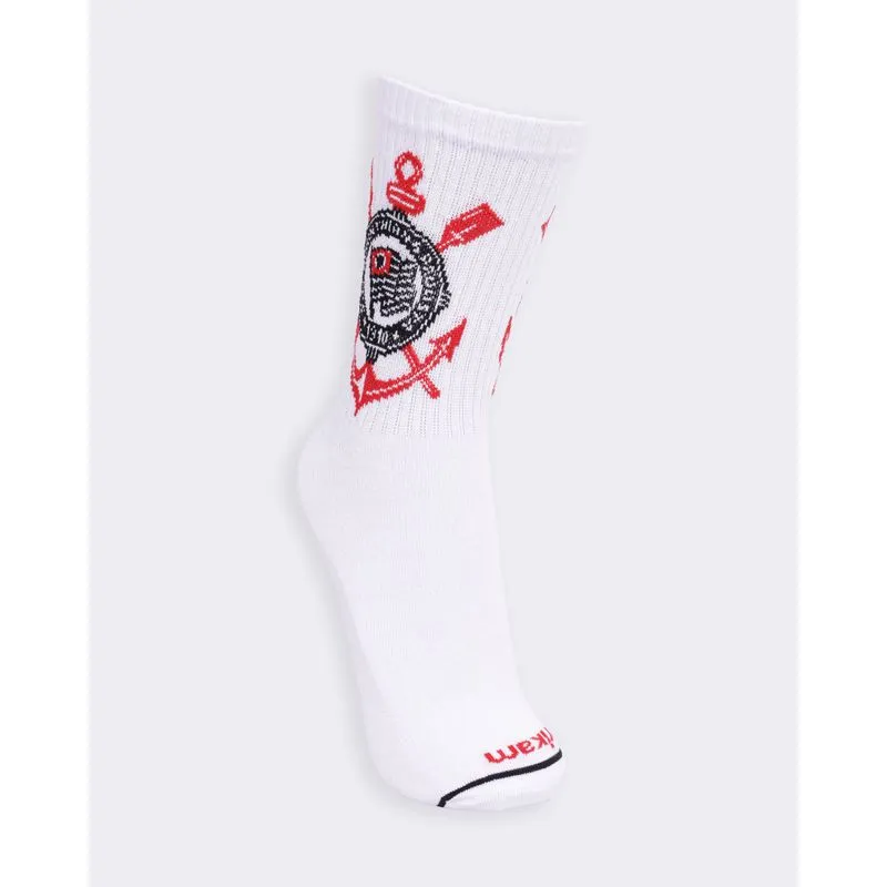 Meia Masculina Cano Longo Estampa Corinthians Branca 38 A 43