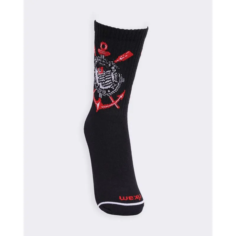 Meia Masculina Cano Longo Estampa Corinthians Preta 38 A 43