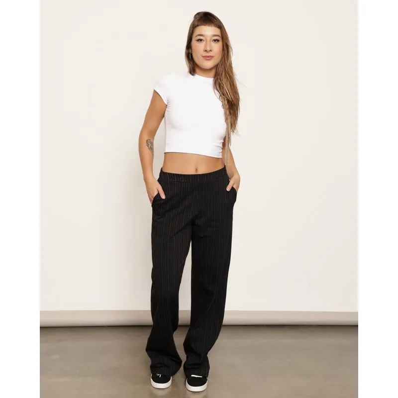 Calça Feminina Wide Leg Risca De Giz Preta P