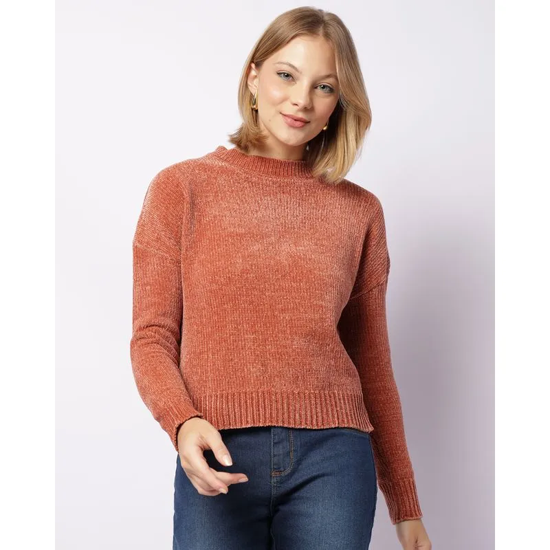 Suéter Feminino Tricô Chenille Terracota P