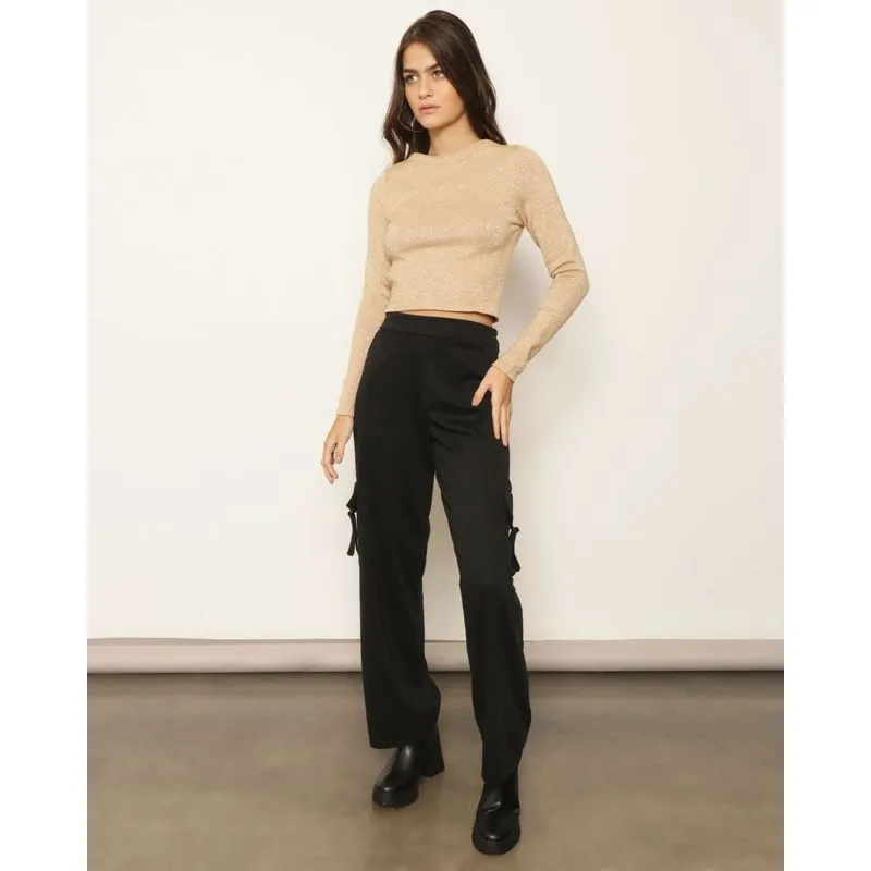 Calça Feminina Wide Leg Bolso Cargo Preta G