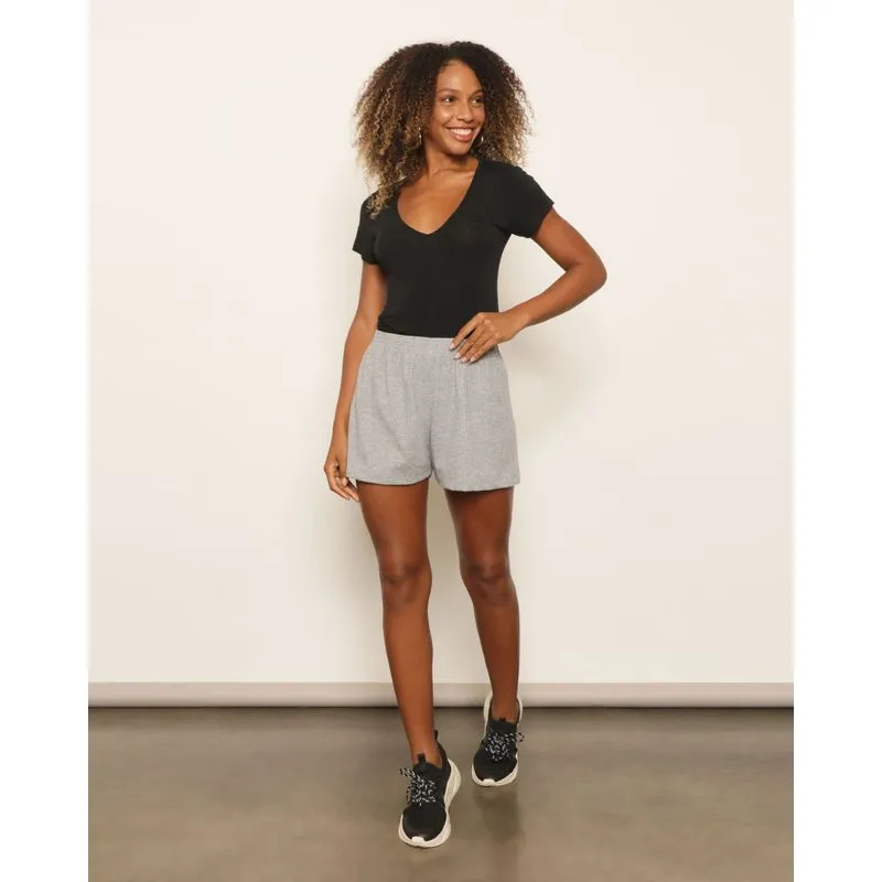 Short Feminino Curto Canelado Cinza P