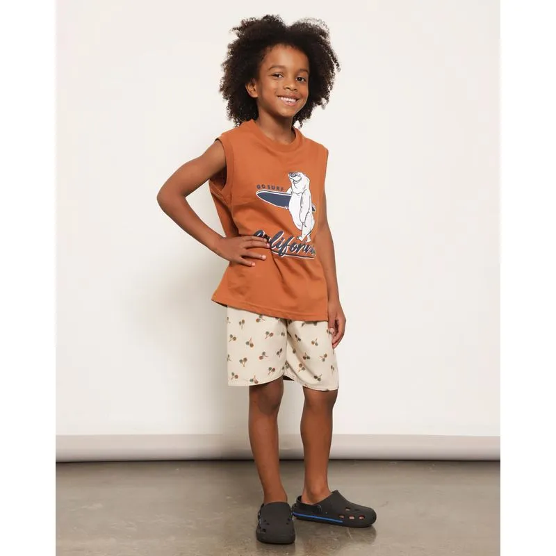 Bermuda Infantil Reta Estampada Tropical Bege 6