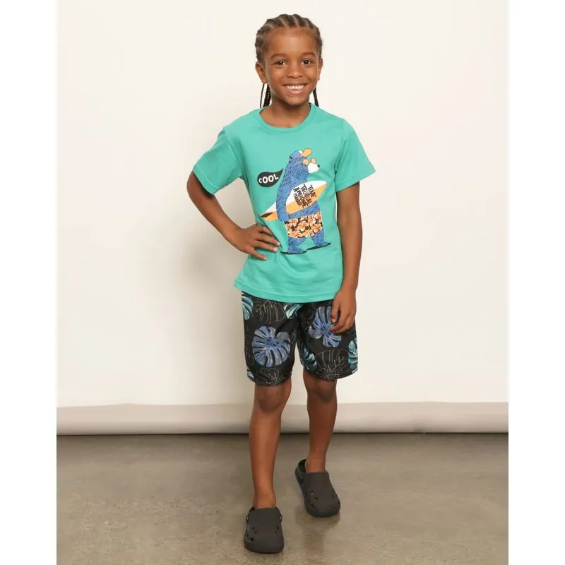 Bermuda Infantil Menino Reta Estampada Preta 4