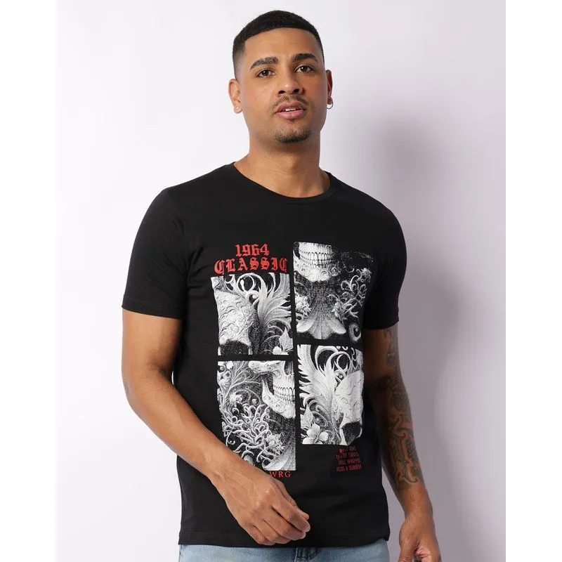 Camiseta Masculina Estampa Quebra-Cabeça Manga Curta Preta GG