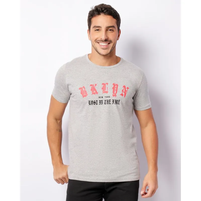 Camiseta Masculina Estampa Escrita Manga Curta Cinza P