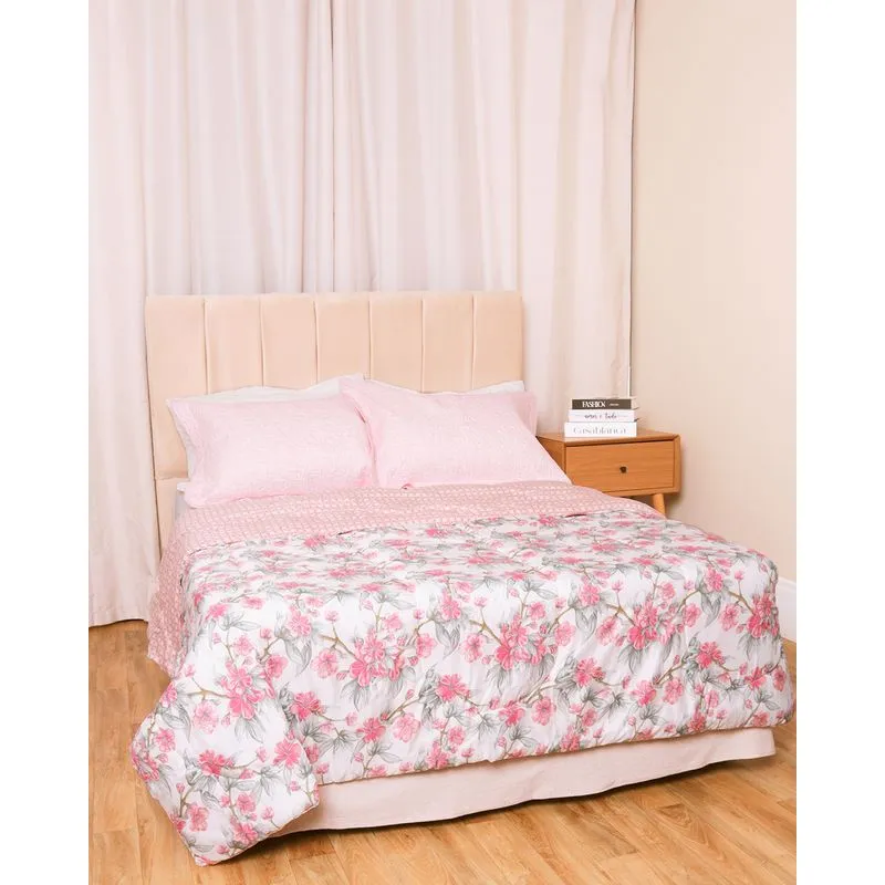 Edredom Casal Dupla Face Andreza Floral Branco UN