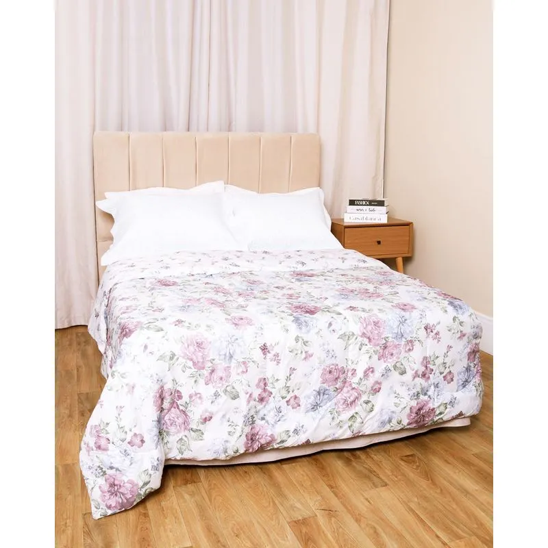 Edredom Casal Dupla Face Andreza Floral Cinza UN