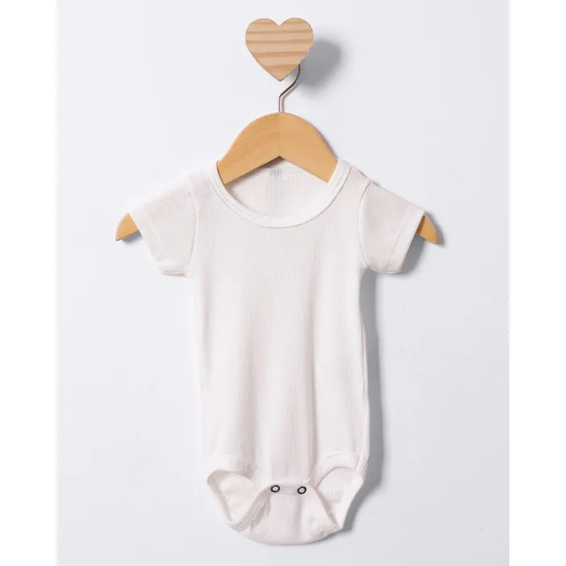 Body Bebê Canelado Liso Manga Curta Off White G