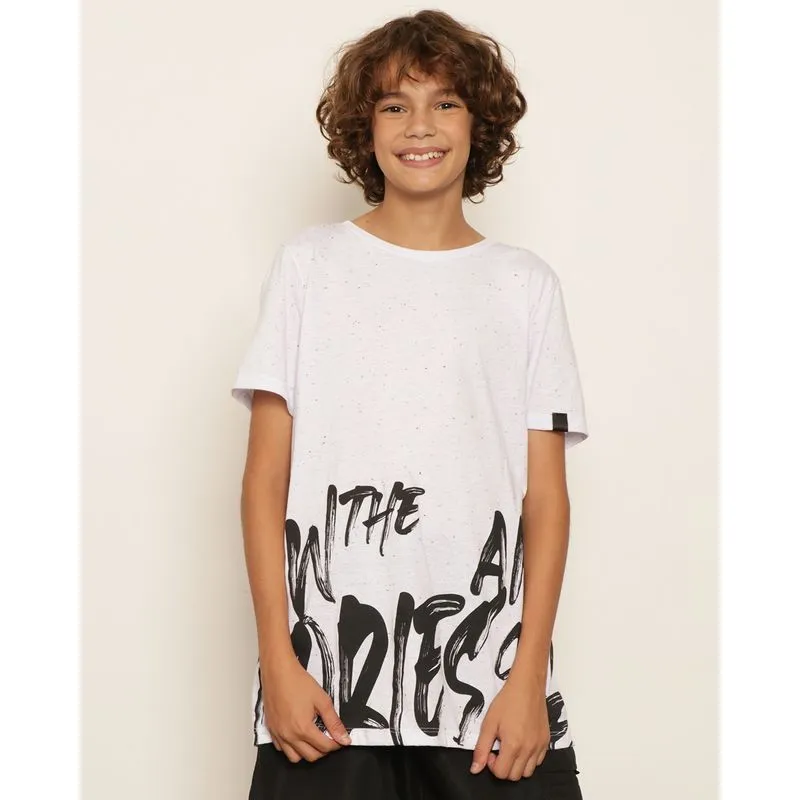 Camiseta Juvenil Botone Estampa Frontal Manga Curta Branca 14