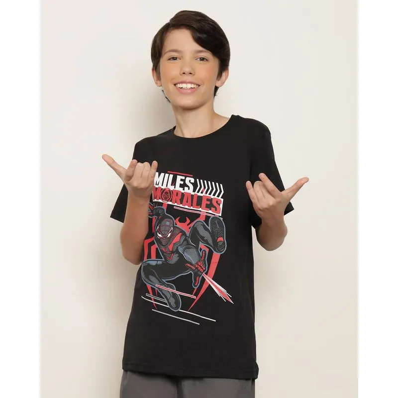 Camiseta Juvenil Marvel Homem Aranha Manga Curta Preta 10