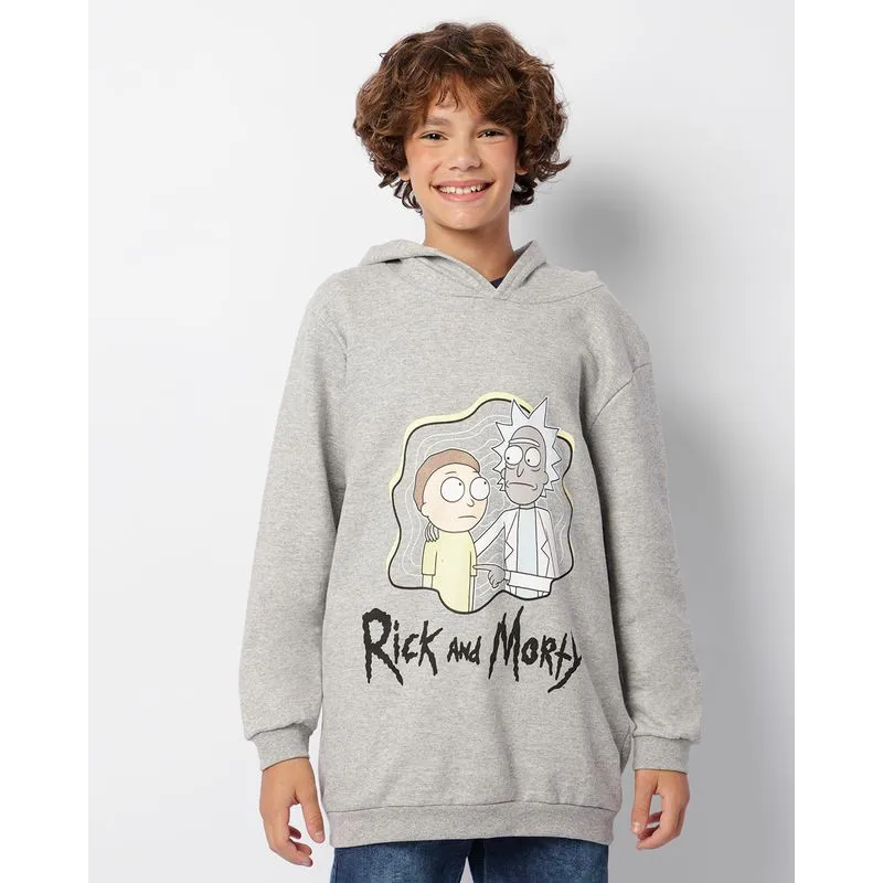 Blusão Juvenil Moletinho Peluciado Rick And Morty Com Capuz Cinza 14