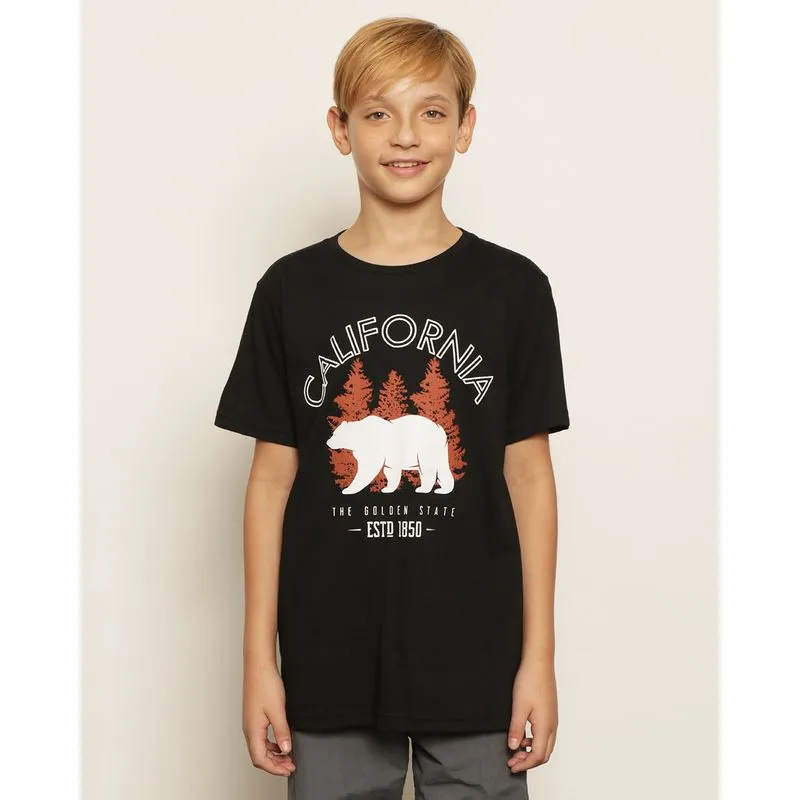 Camiseta Juvenil Estampa Califórnia Manga Curta Preto 12