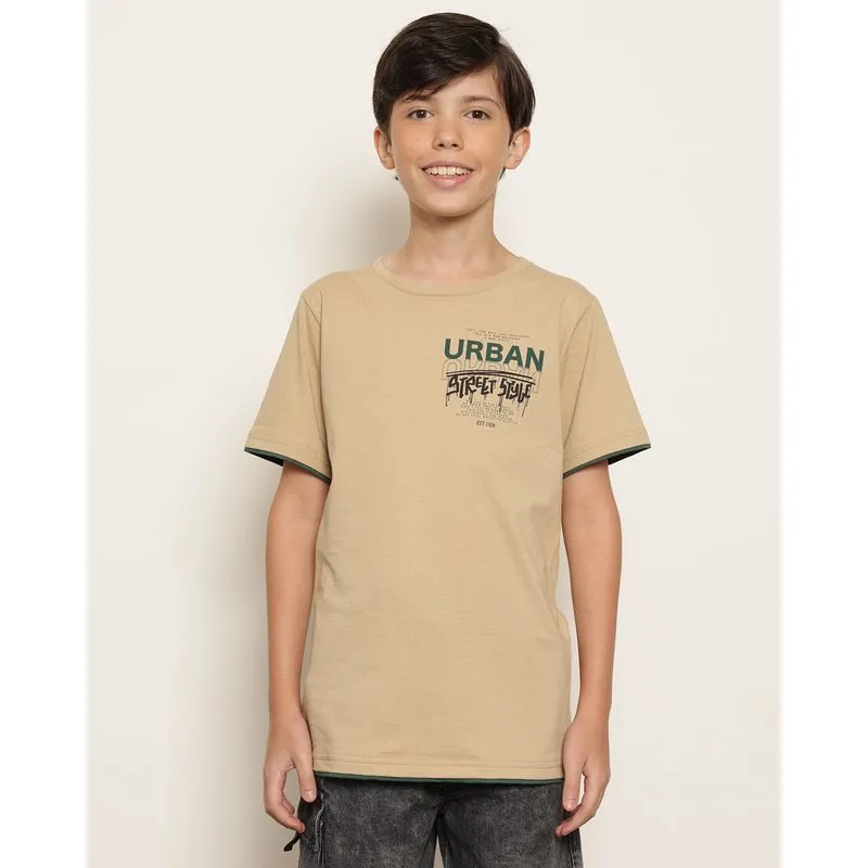 Camiseta Juvenil Estampa Escrita Manga Curta Bege 16