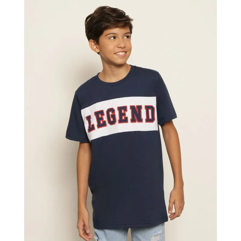 Camiseta Juvenil Estampa Com Escrita Manga Curta Marinho 10