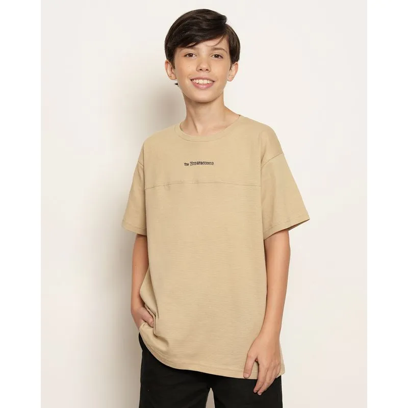 Camiseta Juvenil Texturizada Com Bordado Na Frente Manga Curta Bege 16