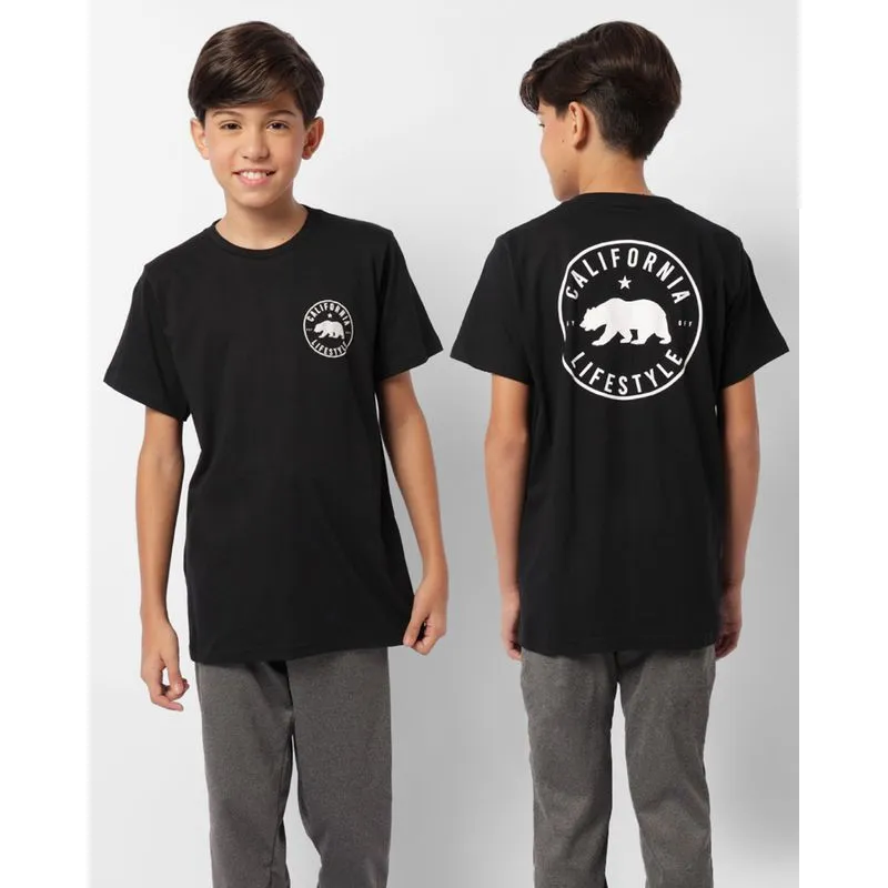 Camiseta Juvenil Estampa Califórnia Frente E Costas Manga Curta Preta 14