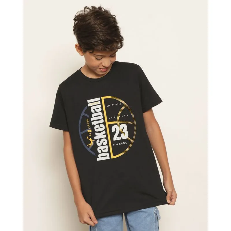 Camiseta Juvenil Manga Curta Estampa Basketball Preta 16