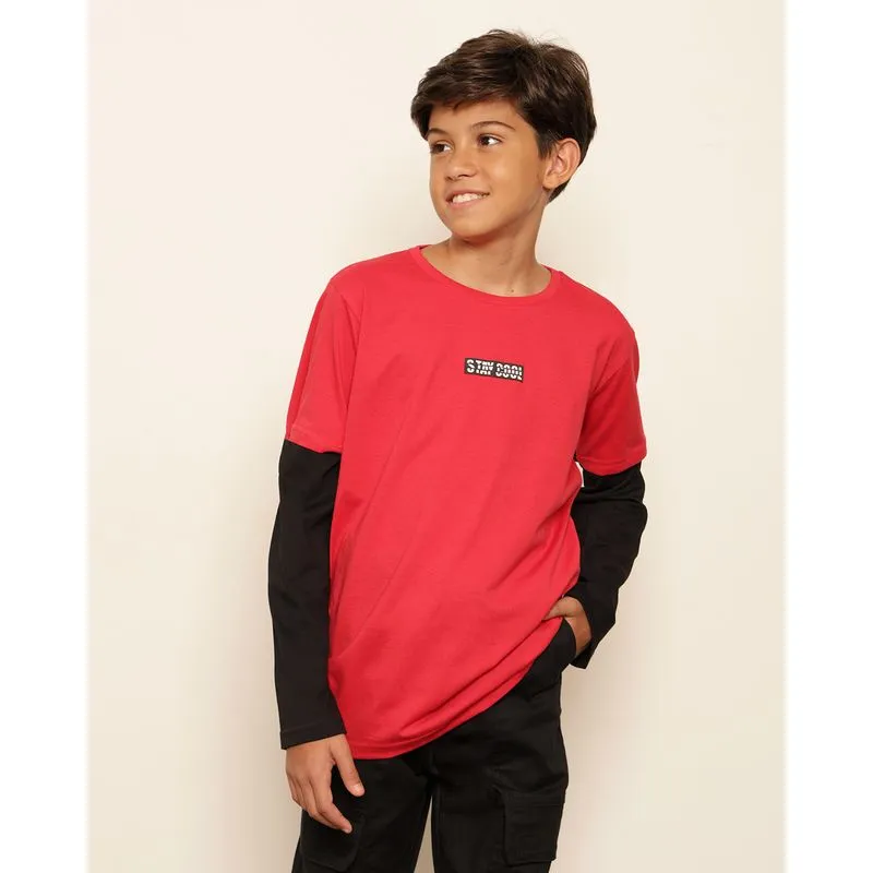 Camiseta Juvenil Estampa Frontal Manga Longa Vermelha 10