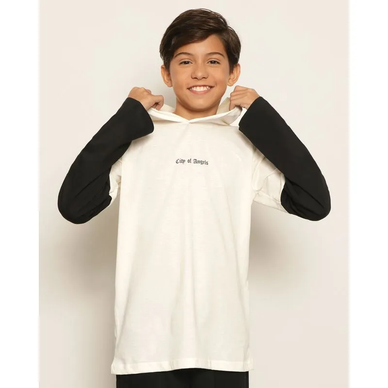 Camiseta Juvenil Estampa Frente E Costas Com Capuz Manga Longa Off White 12