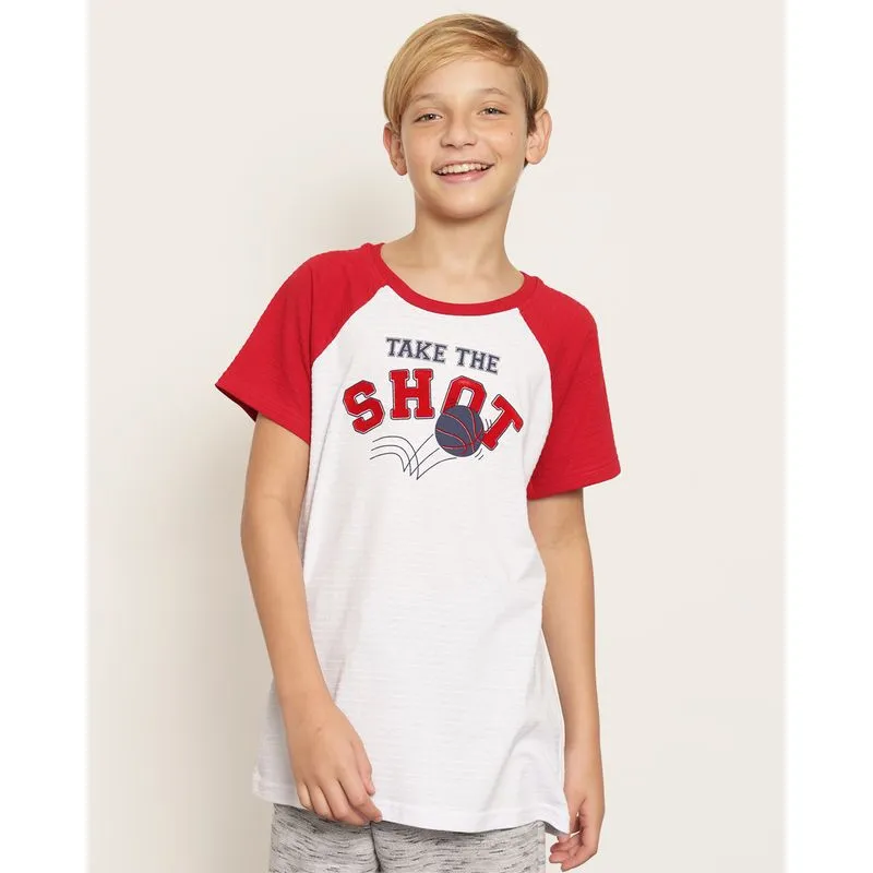Camiseta Juvenil Estampa Basquete Manga Curta Raglan Branca 16