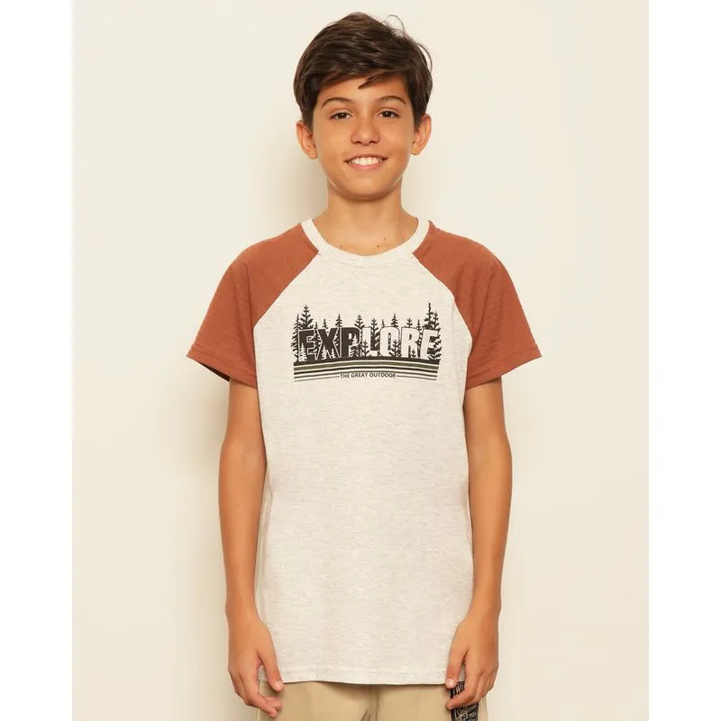 Camiseta Juvenil Estampa Frontal Manga Curta Raglan Cinza 16