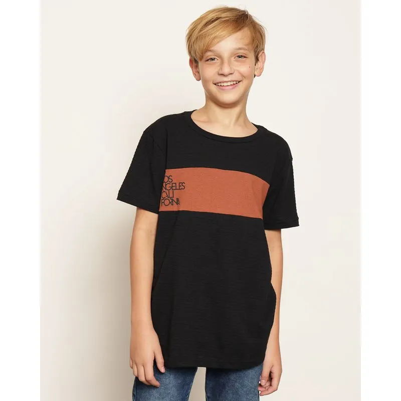 Camiseta Juvenil Texturizada Com Recortes Estampa Califórnia Preto 14