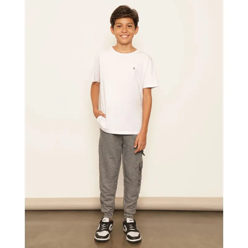 Calça Moletom Juvenil Peluciada Jogger Com Bolsos Cinza 16