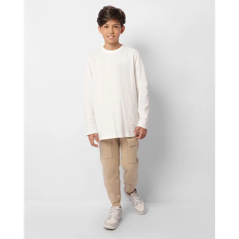 Calça Moletom Juvenil Jogger Peluciada Bolsos Com Estampa Bege 10