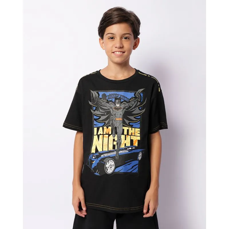 Camiseta Juvenil Texturizada DC Comics Batman Manga Curta Preta 14