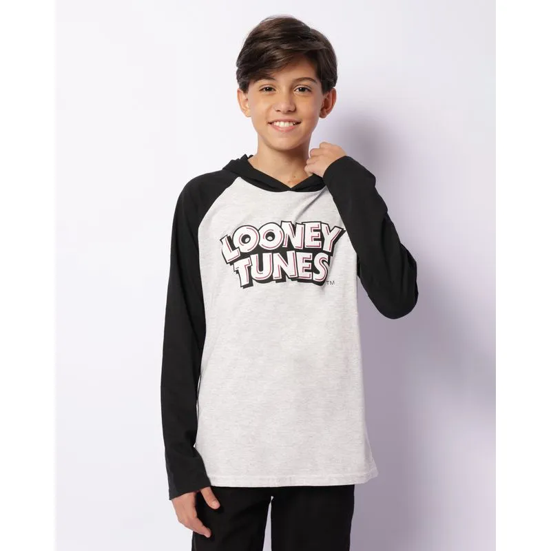 Camiseta Juvenil Warner Looney Tunes Manga Curta Raglan Cinza 16