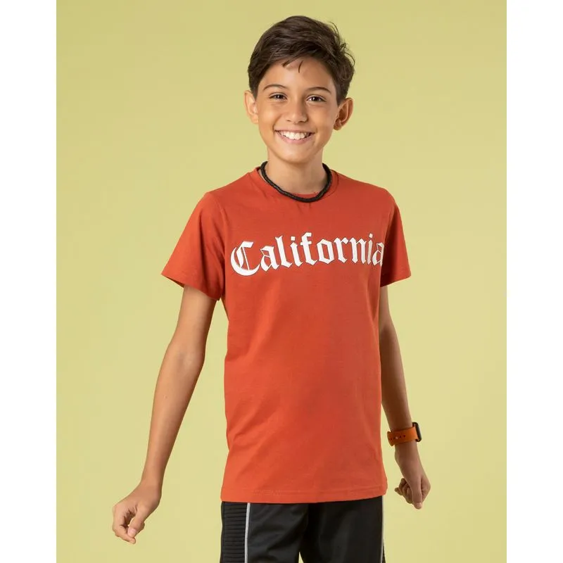 Camiseta Juvenil Estampa Califórnia Manga Curta Marrom 14