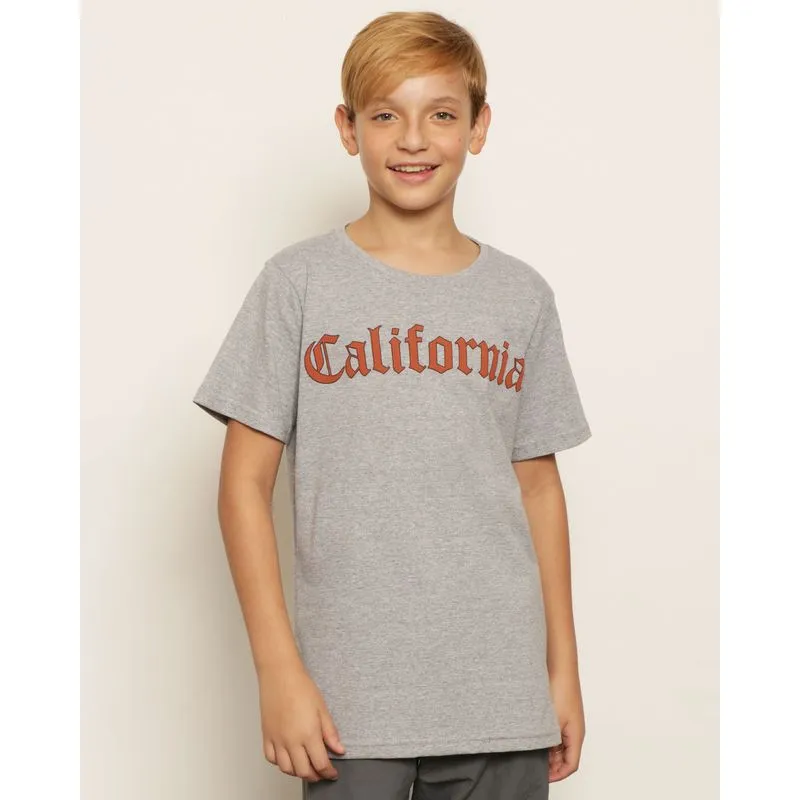 Camiseta Juvenil Estampa Califórnia Manga Curta Mescla Cinza 16