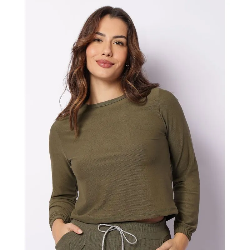 Blusa Feminina Texturizada Manga Longa Verde M