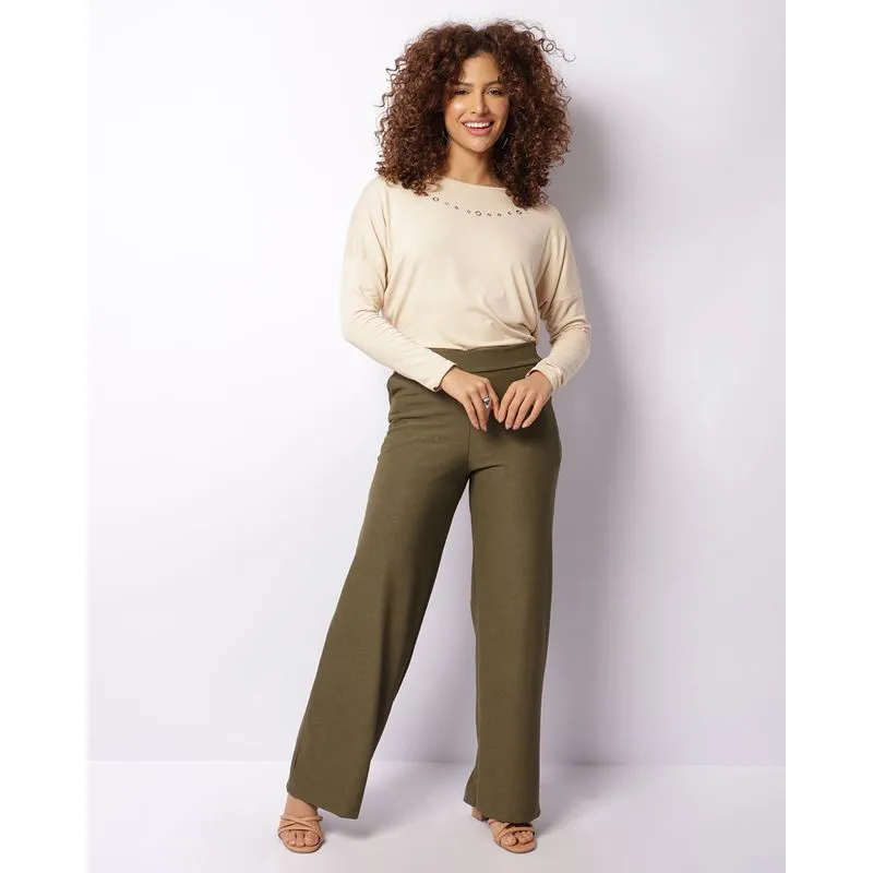 Calça Feminina Pantalona Texturizada Verde G