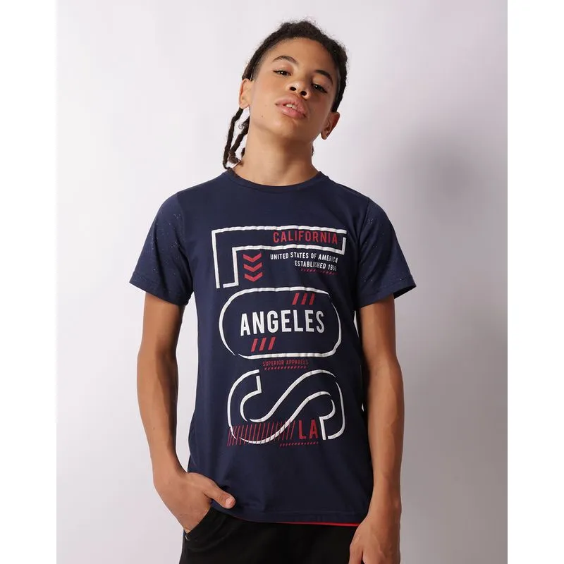 Camiseta Juvenil Estampa Frontal Manga Curta Marinho 12