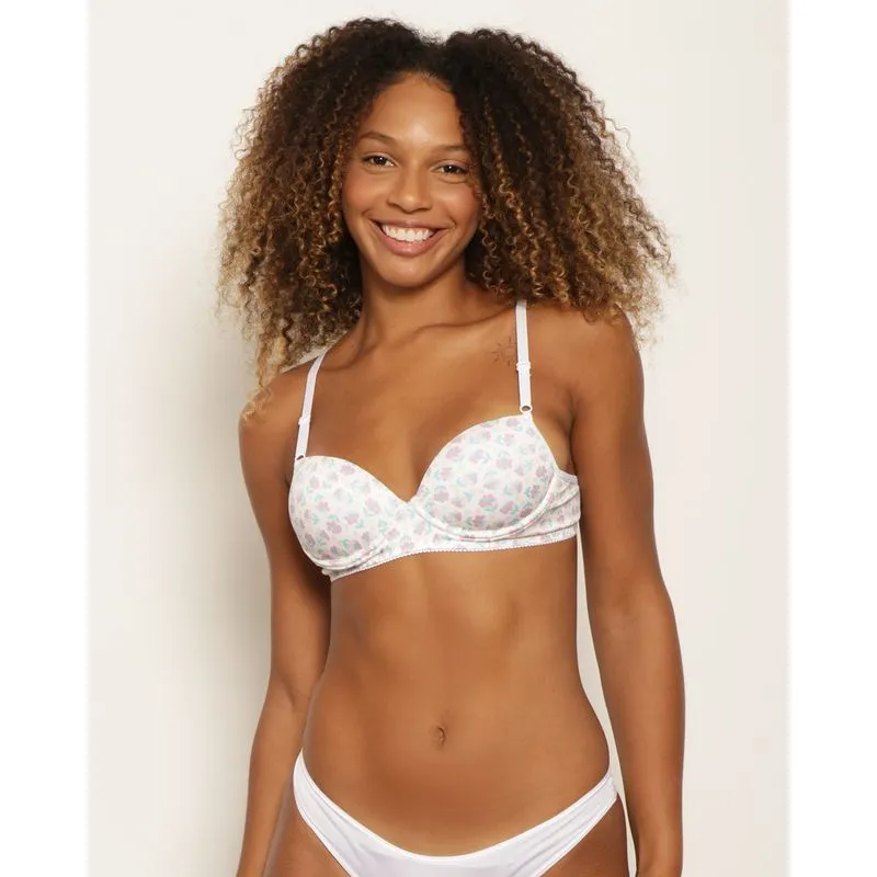 Sutiã Feminino com Bojo Estampado Floral Branco 42