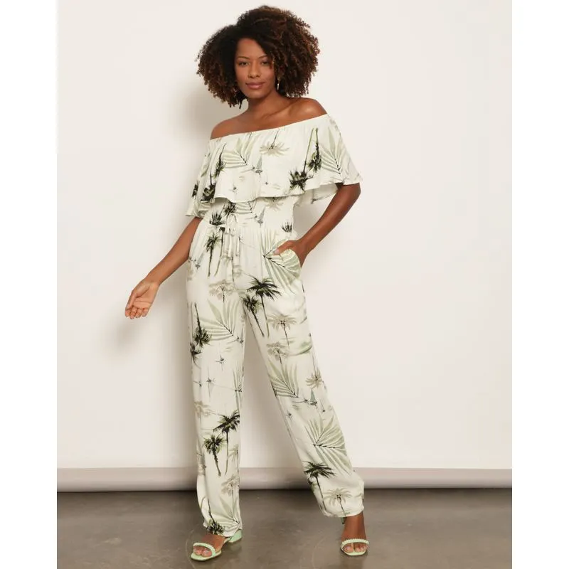 Macacão Feminino Viscose Longo Ciganinha Estampado Verde P